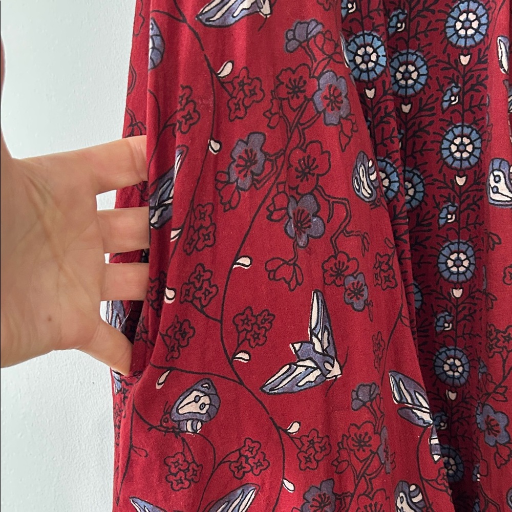 April Cornell Dress XL Burgundy Indian Print Maxi Floral Bohemian Festival - Picture 6 of 16